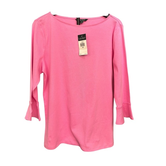Lauren Ralph Lauren Pink Boatneck Top 3/4 Sleeves & Flounced Cuffs Women’s 2X - Picture 2 of 9